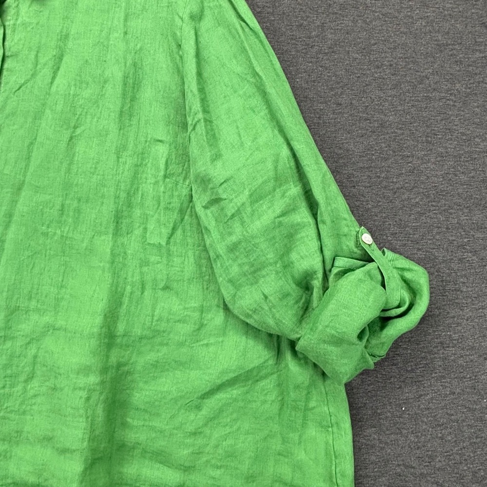 J Jill Shirt Womens 3X Linen Button Up  Relaxed Roll Tab Sleeve Green Coastal - Picture 8 of 11